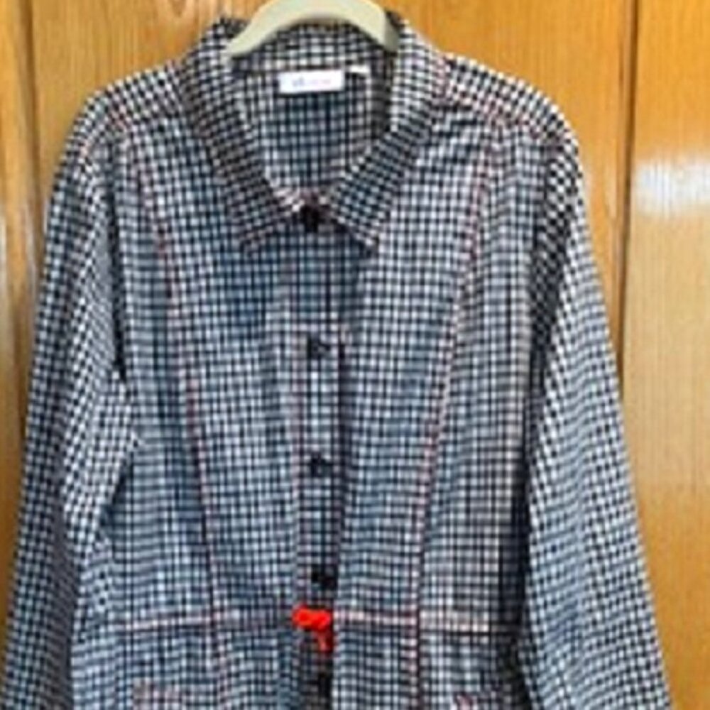 Denim & Co Cotton Blend Black/White Checked Pockets Anorak Jacket Sz: XL